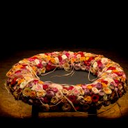 Memorial wreath with spray roses