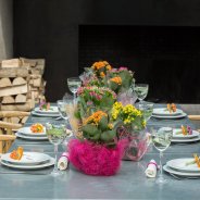 Colourful table decoration with Kalanchoe  - inside
