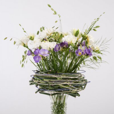 Charming white and purple Freesia bouquet