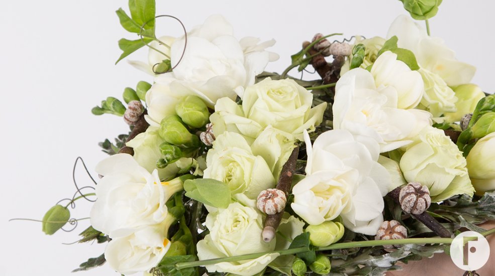Elegant Freesia wedding bouquet - close up