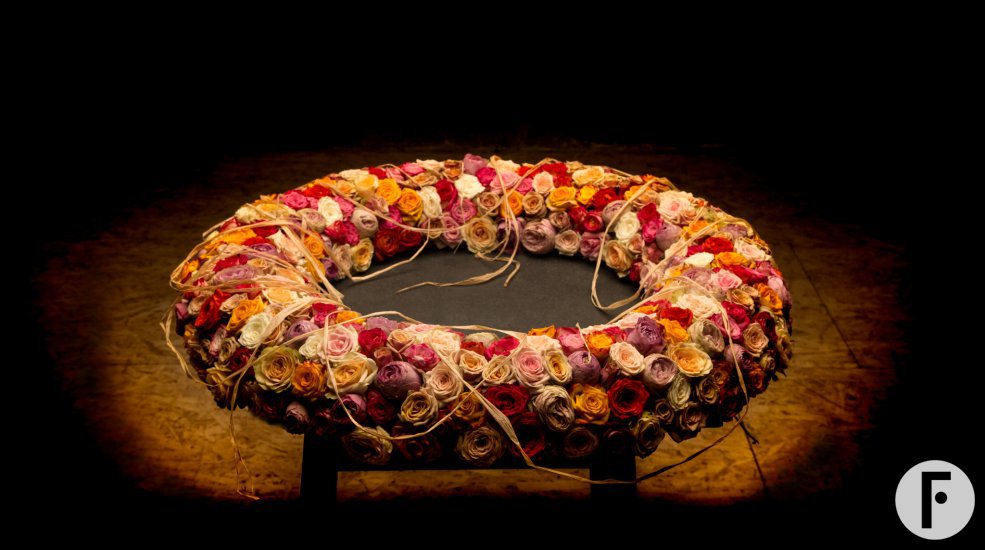 Memorial wreath with spray roses