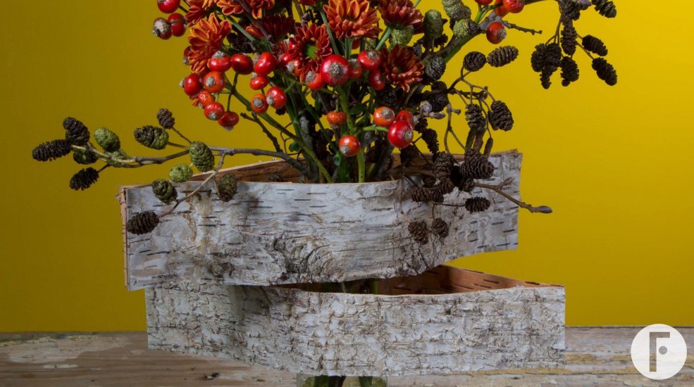 Autumn vase design with bark