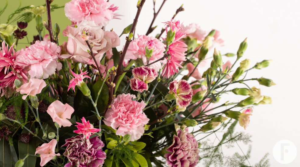 Exuberant pink Dianthus bouquet for Mothers Day