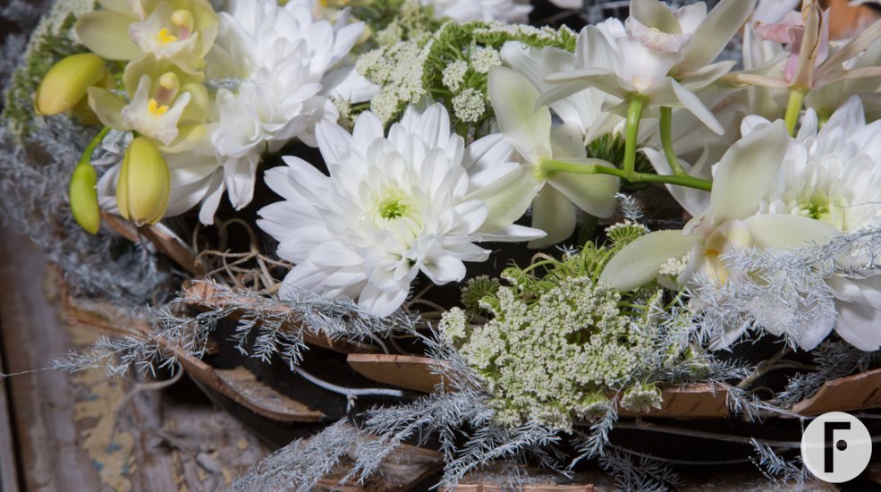 Pim van den Akker funeral flower design cascade cymbidium close up