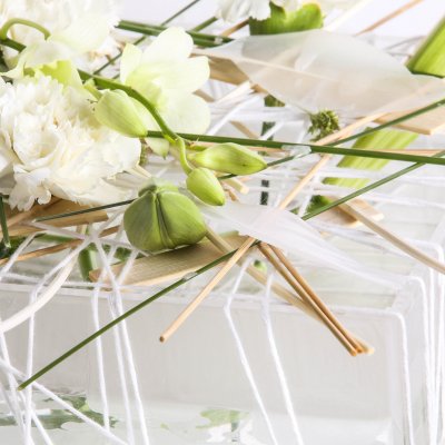 Crisp white flower design - close up