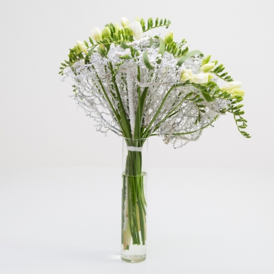 Delicate fan bouquet with white Freesia