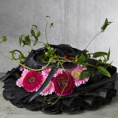 Black funeral flower arrangement