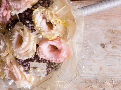 Bruidsboeket met Lisianthus - close up