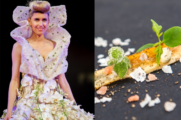 Trouwjurk van Pim van den Akker met hapje van chefkok Yuri Verbeek